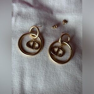 Pre-Owned Dior CD Gold Toned Navy Hoop Earrings